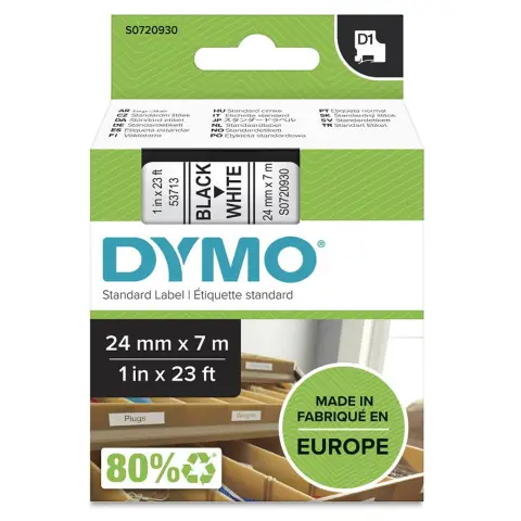 Dymo taśma do drukarek etykiet, D1 53713 czarny/biały 7m/24mm